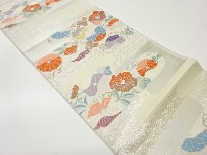 ヱ霞に菊唐草・椿模様織出し袋帯